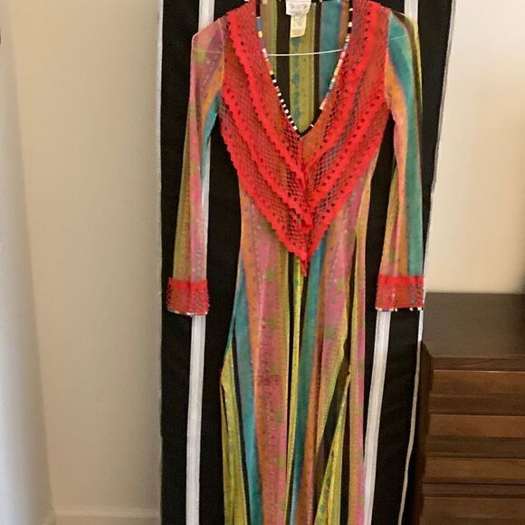 Piluca Bayarri Ibiza Multicolor Sheer Coverup Dress,Long Sleeves & side Slits. - Picture 1 of 8